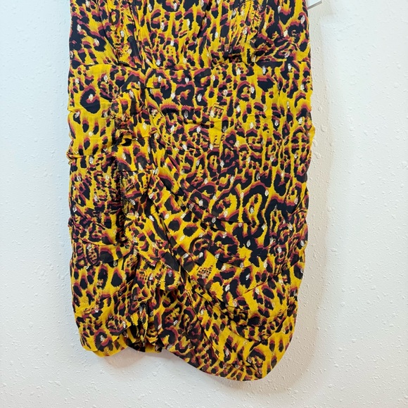 All Saints Hali Pleated Leopard Notes Yellow Multi Mini Dress Size 8 NWT - Picture 12 of 16